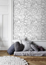 Monochrome Floral Contour Wallpaper - C872 - WallTrend