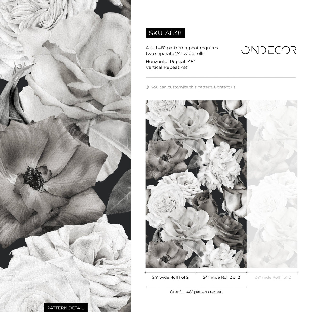 Monochrome Floral Elegance Wallpaper - A838 - WallTrend