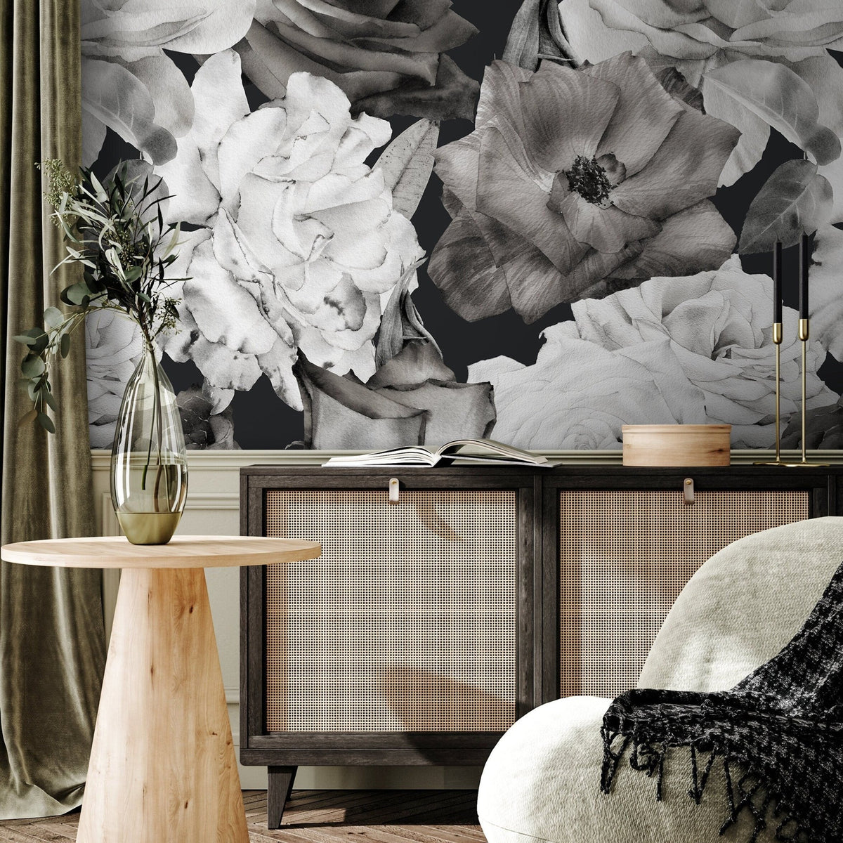 Monochrome Floral Elegance Wallpaper - A838 - WallTrend