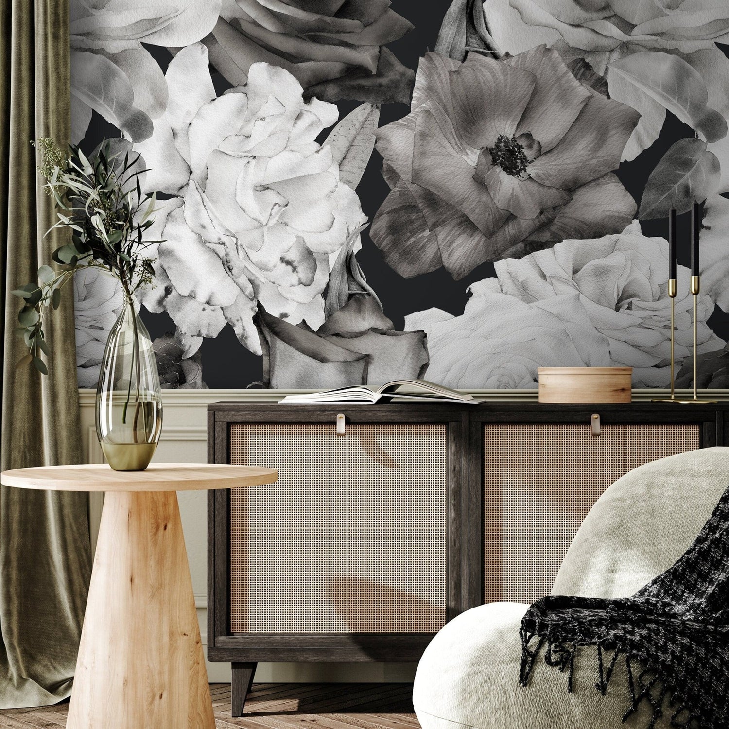 Monochrome Floral Elegance Wallpaper - A838 - WallTrend
