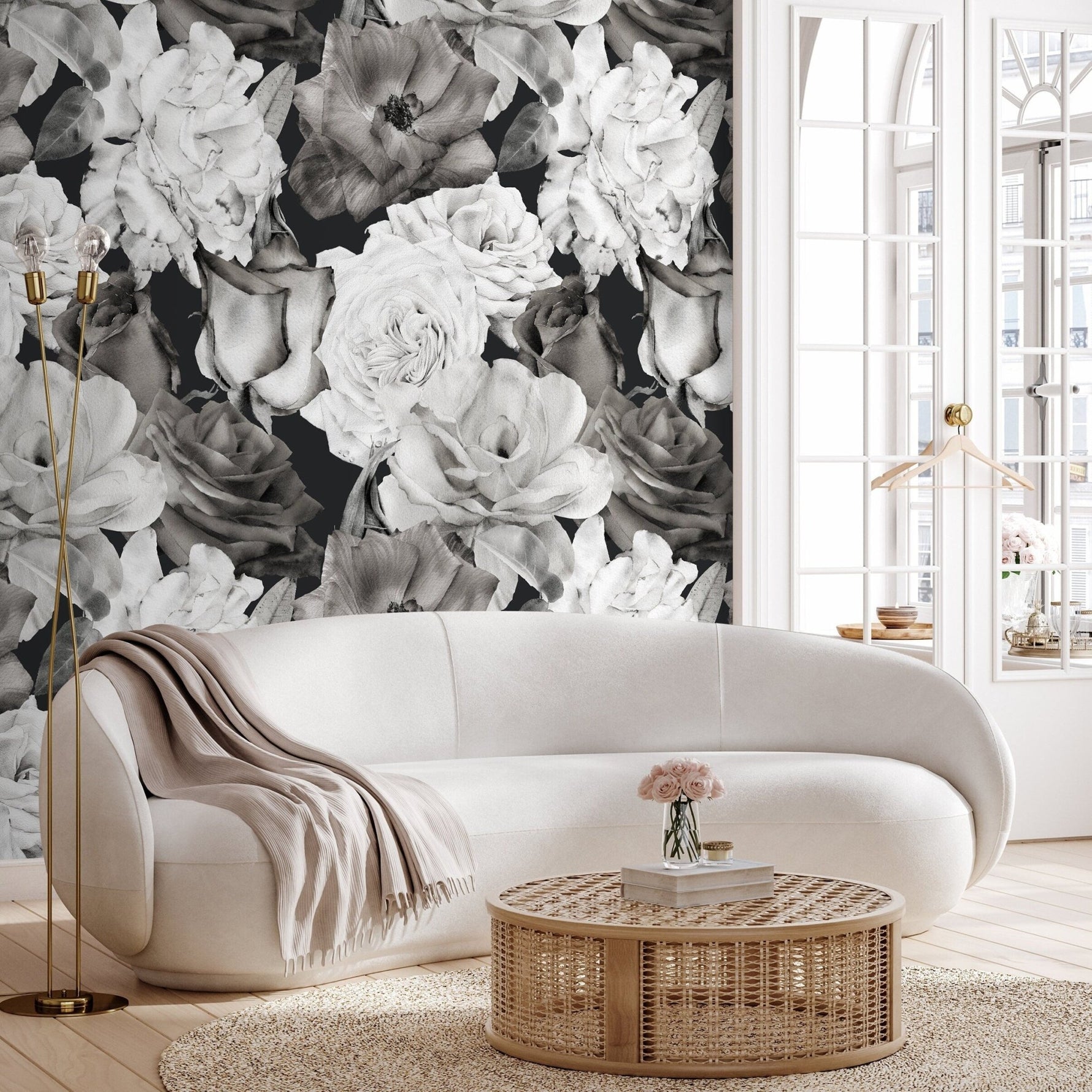 Monochrome Floral Elegance Wallpaper - A838 - WallTrend