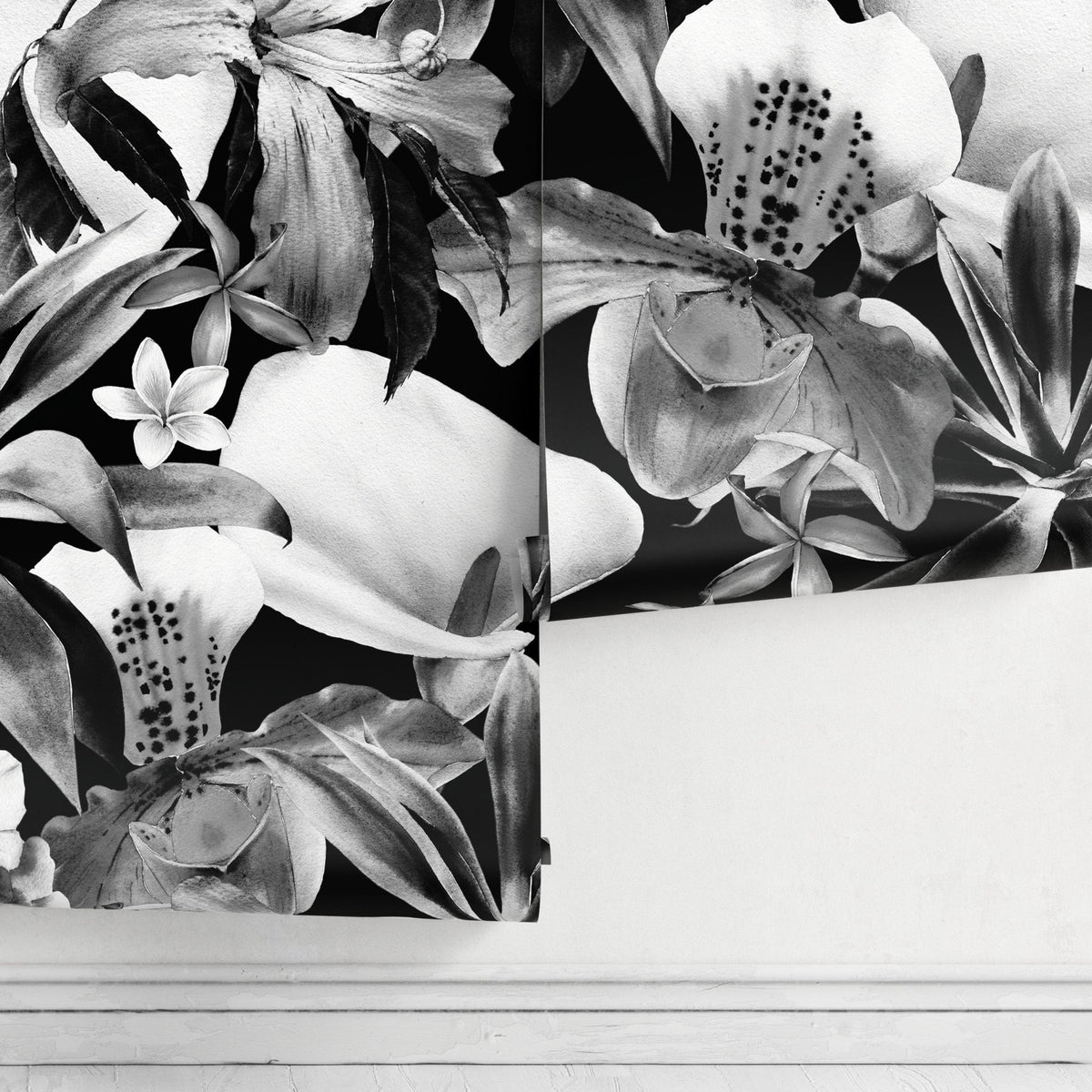 Monochrome Floral Elegance Wallpaper - B054 - WallTrend