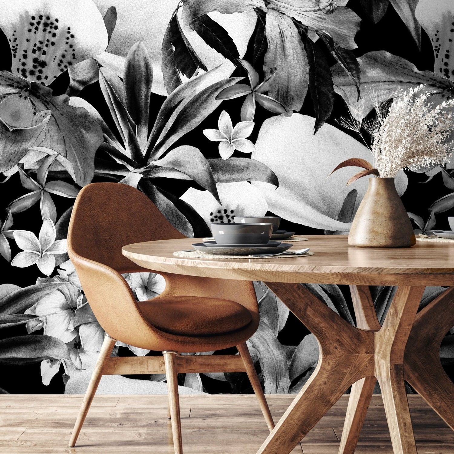 Monochrome Floral Elegance Wallpaper - B054 - WallTrend