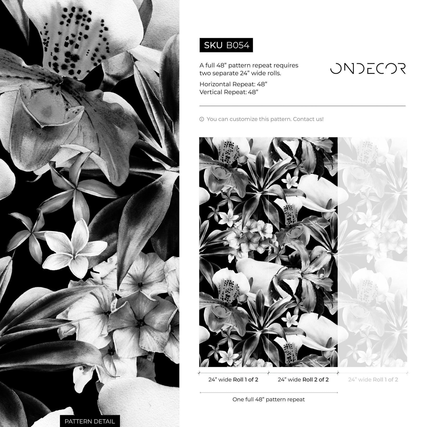 Monochrome Floral Elegance Wallpaper - B054 - WallTrend