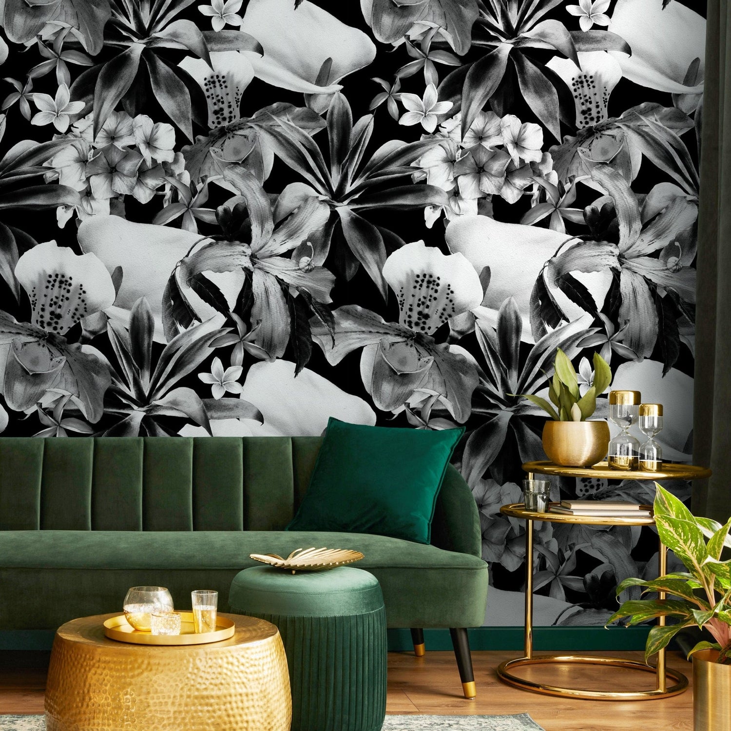 Monochrome Floral Elegance Wallpaper - B054 - WallTrend