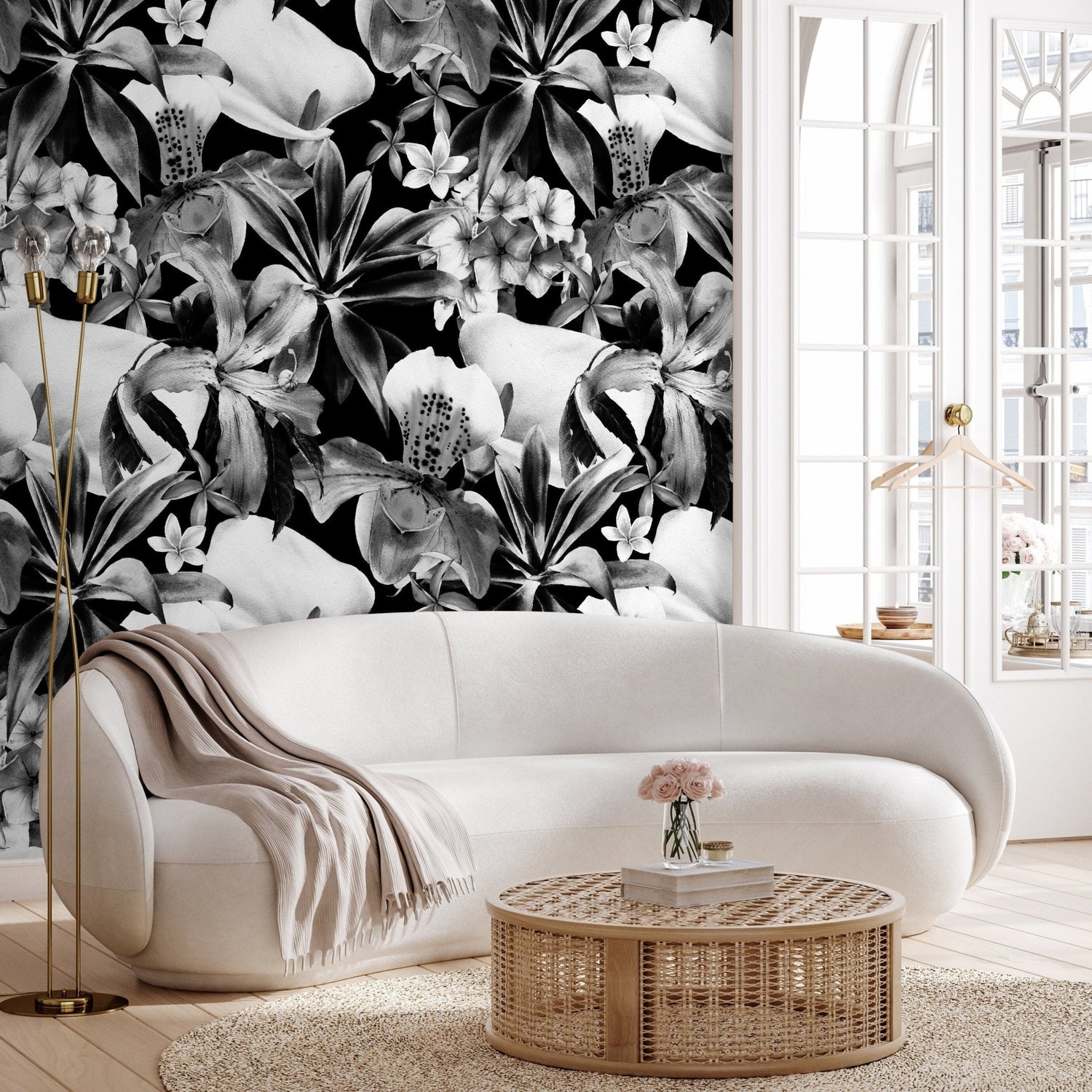 Monochrome Floral Elegance Wallpaper - B054 - WallTrend