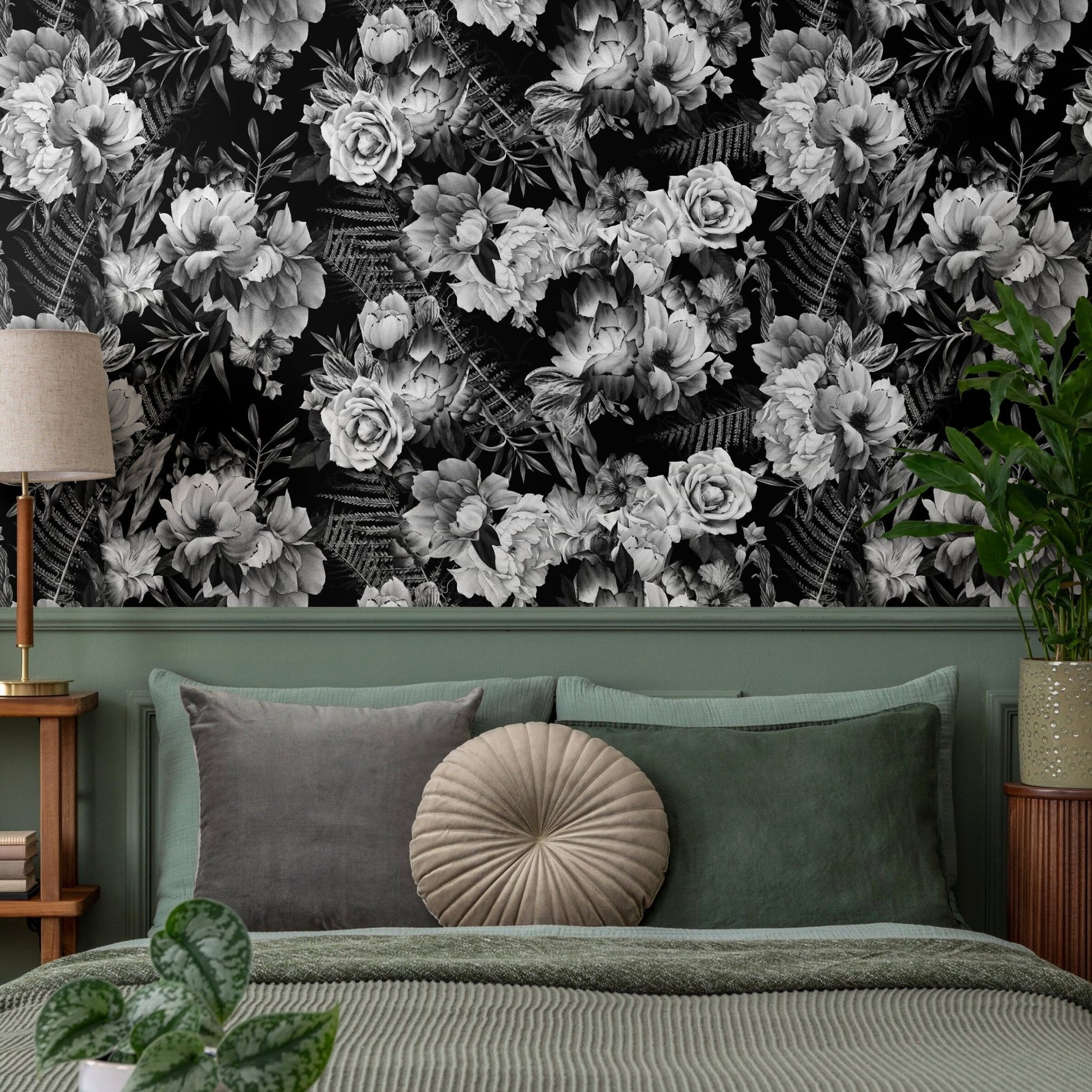 Monochrome Floral Elegance Wallpaper - B099 - WallTrend