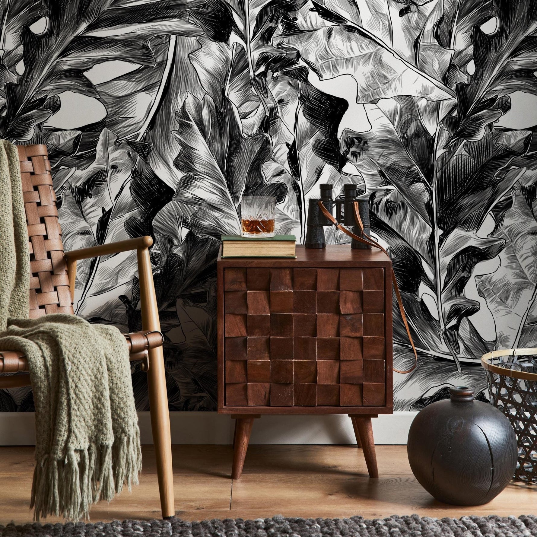 Monochrome Foliage Wallpaper - B718 - WallTrend