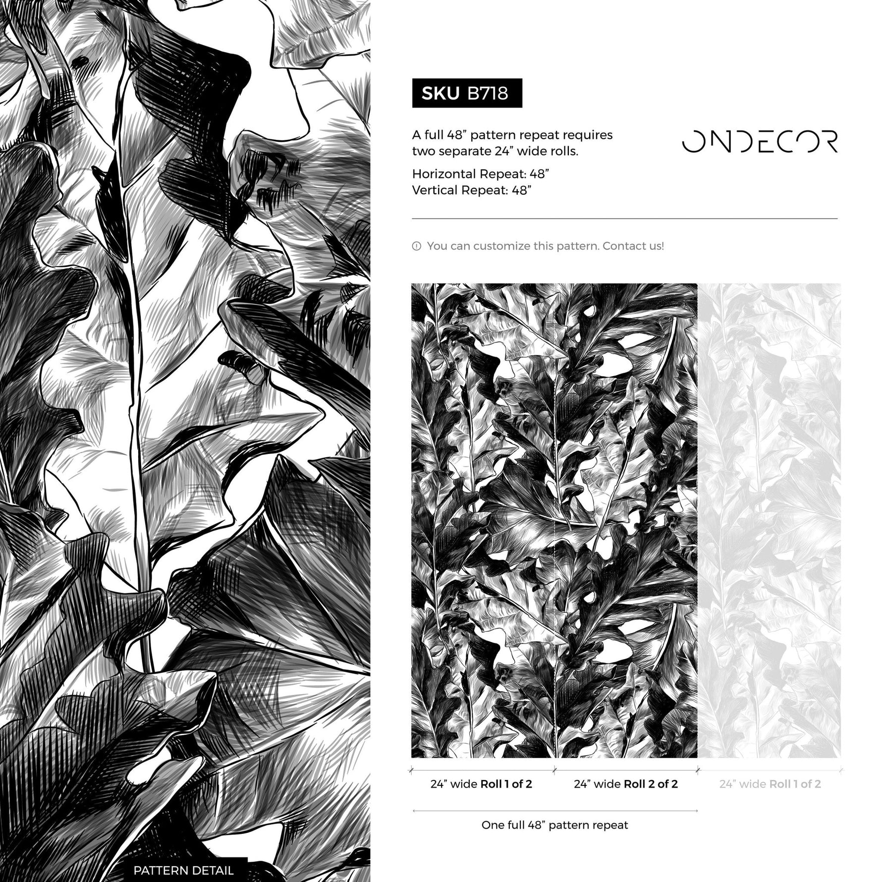 Monochrome Foliage Wallpaper - B718 - WallTrend