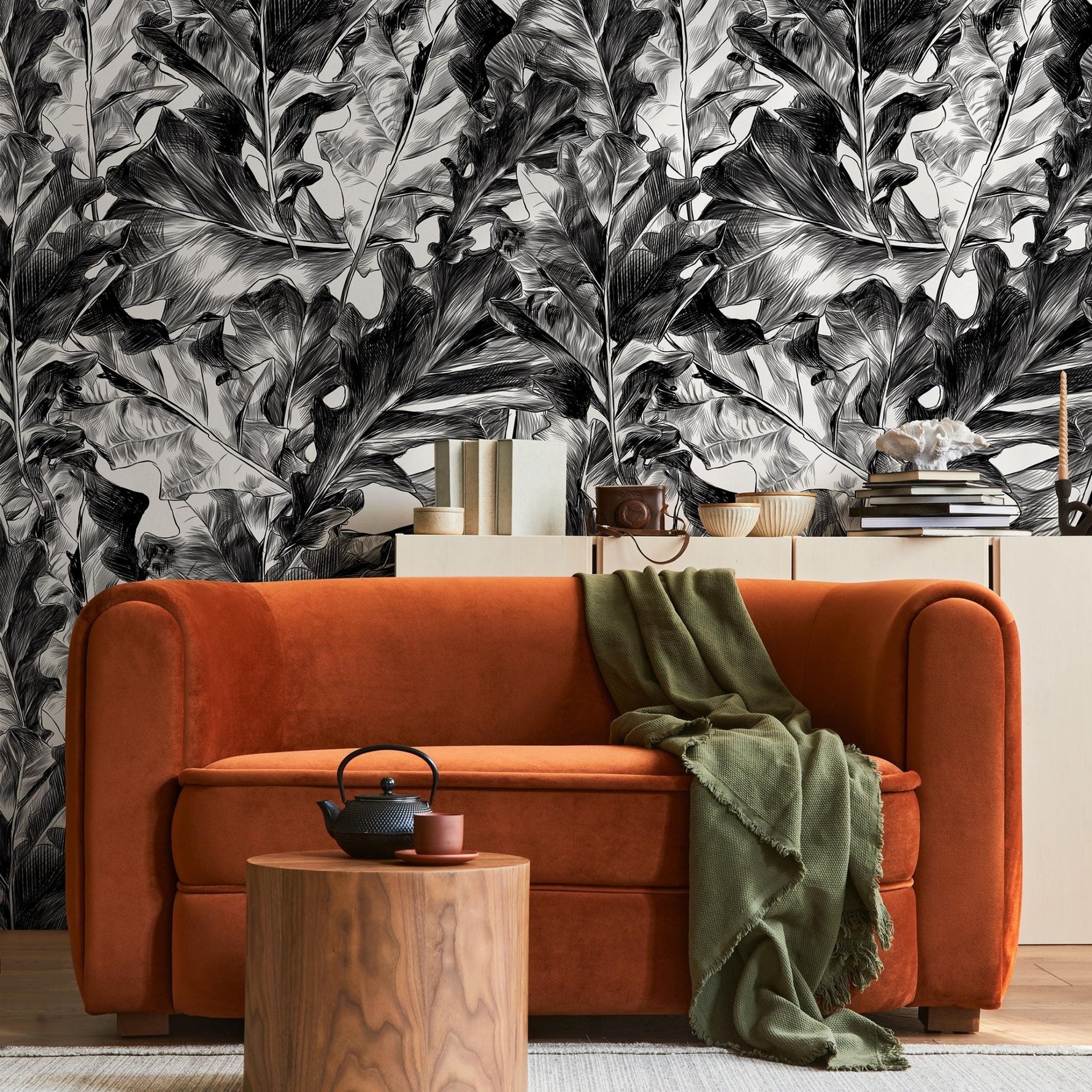 Monochrome Foliage Wallpaper - B718 - WallTrend
