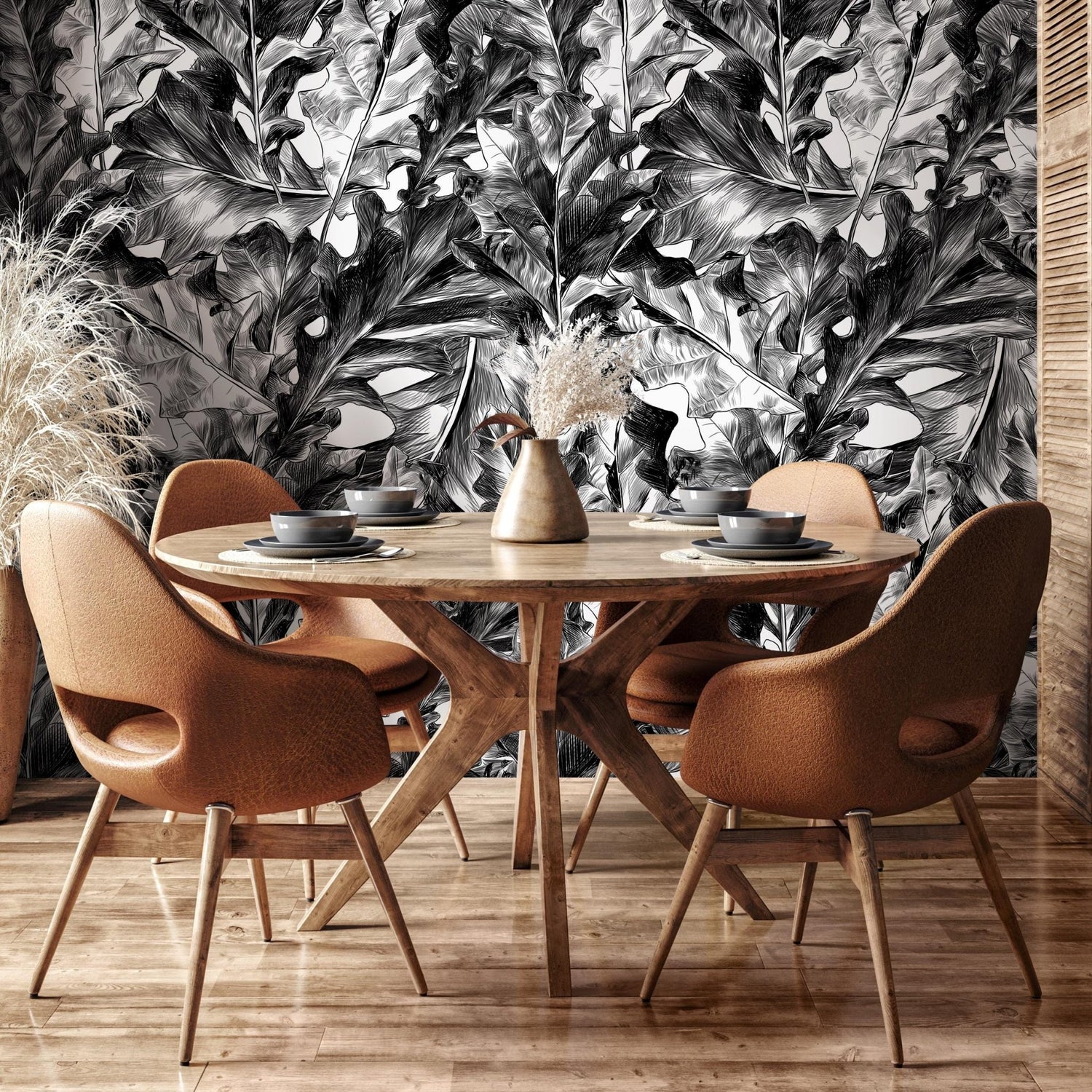 Monochrome Foliage Wallpaper - B718 - WallTrend