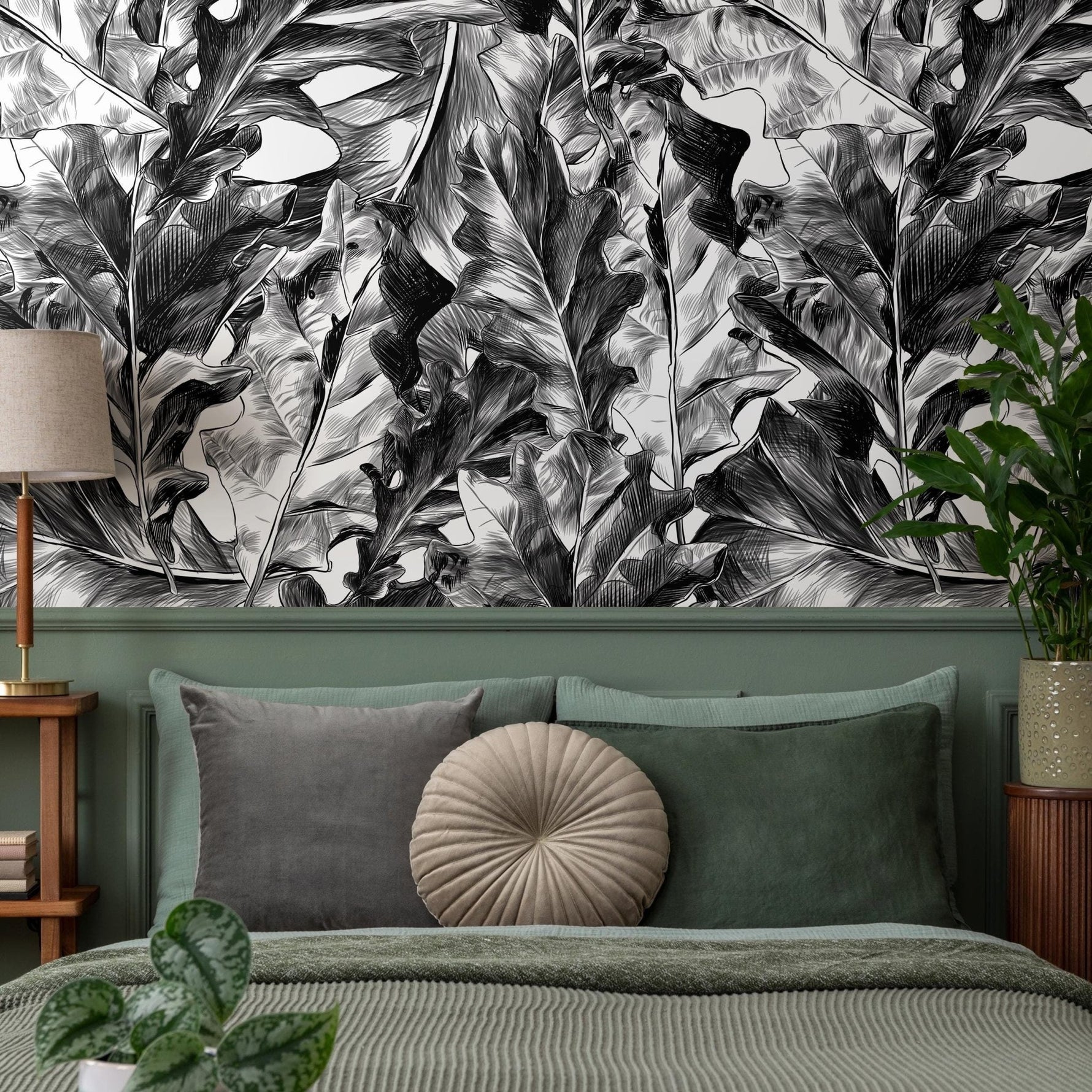 Monochrome Foliage Wallpaper - B718 - WallTrend