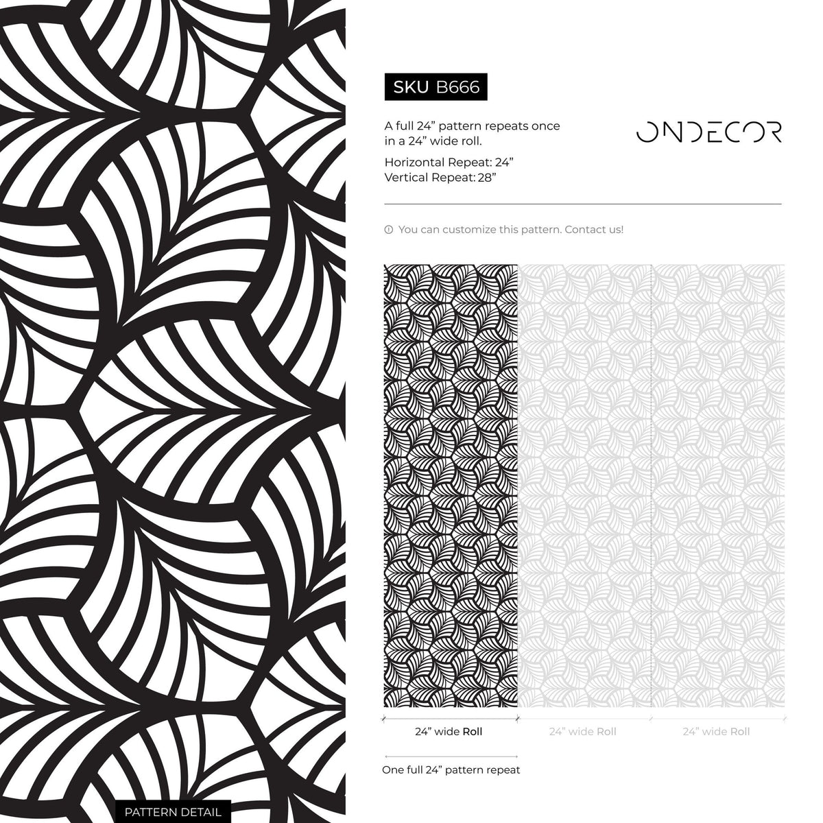 Monochrome Leaf Pattern Wallpaper - B666 - WallTrend