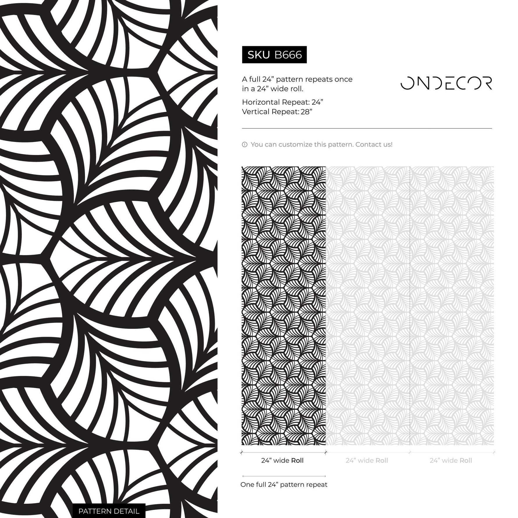 Monochrome Leaf Pattern Wallpaper - B666 - WallTrend