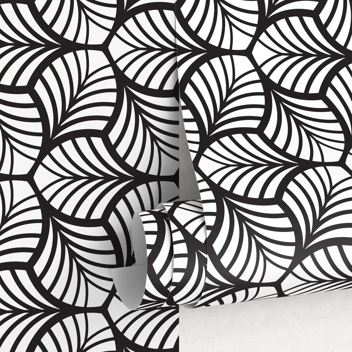 Monochrome Leaf Pattern Wallpaper - B666 - WallTrend