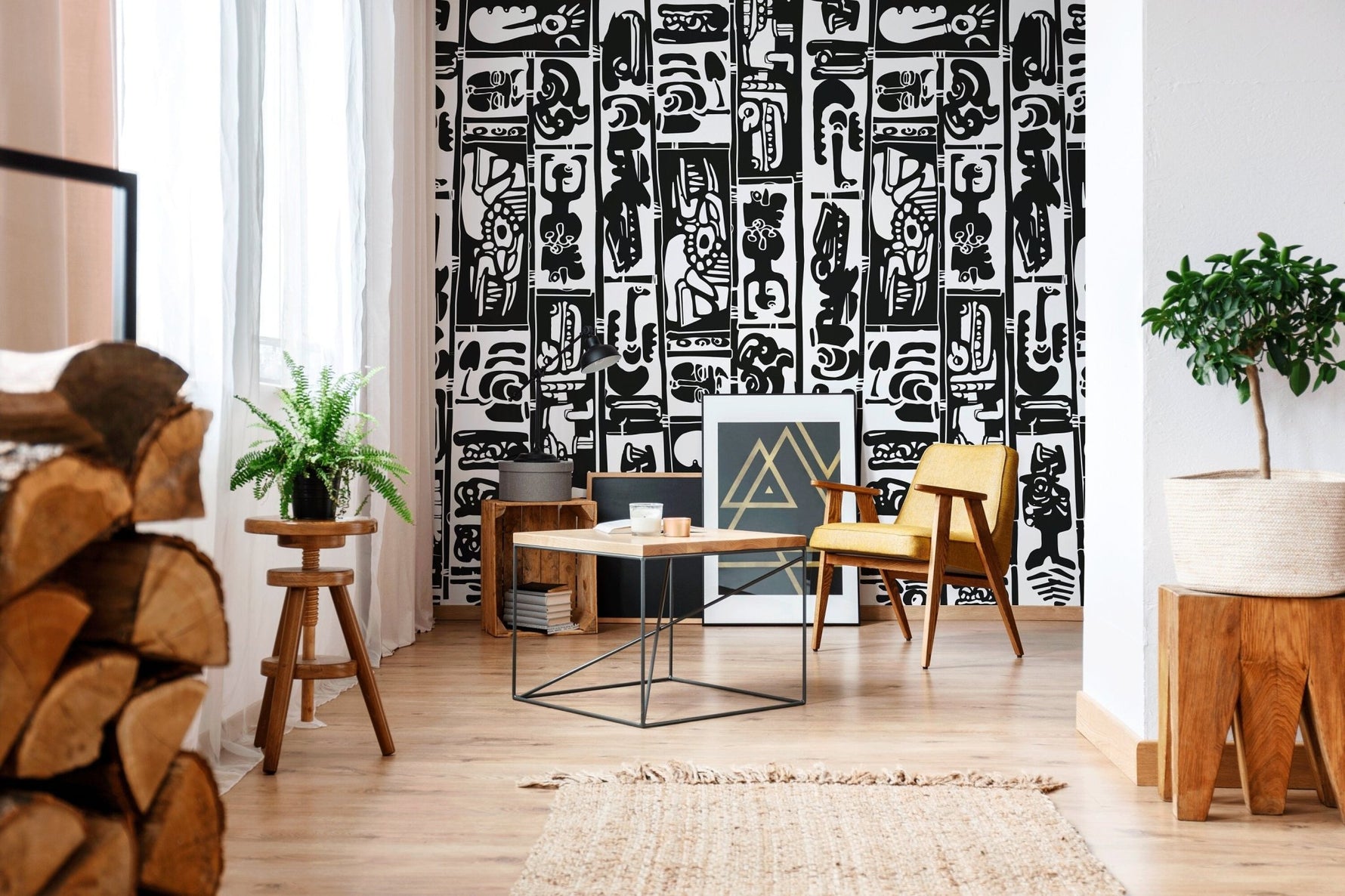 Monochrome Tribal Art Wallpaper - C099 - WallTrend