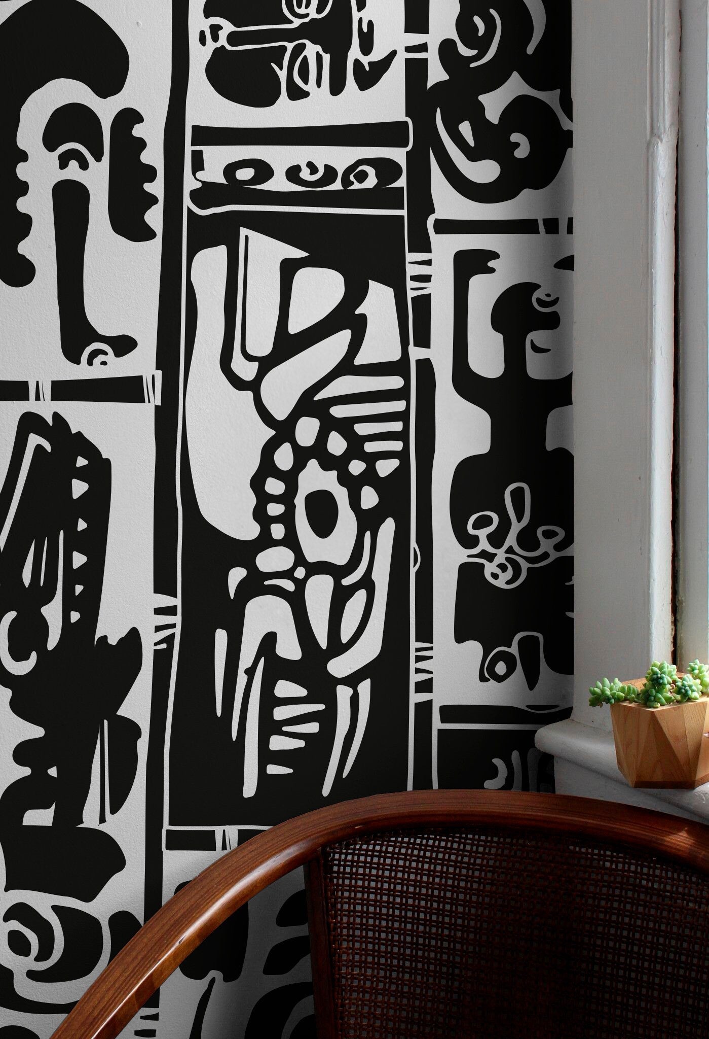 Monochrome Tribal Art Wallpaper - C099 - WallTrend