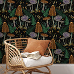 Mushroom Garden Wallpaper Dark Floral Wallpaper Peel and Stick and Traditional Wallpaper - D814 - WallTrend