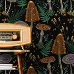Mushroom Garden Wallpaper Dark Floral Wallpaper Peel and Stick and Traditional Wallpaper - D814 - WallTrend