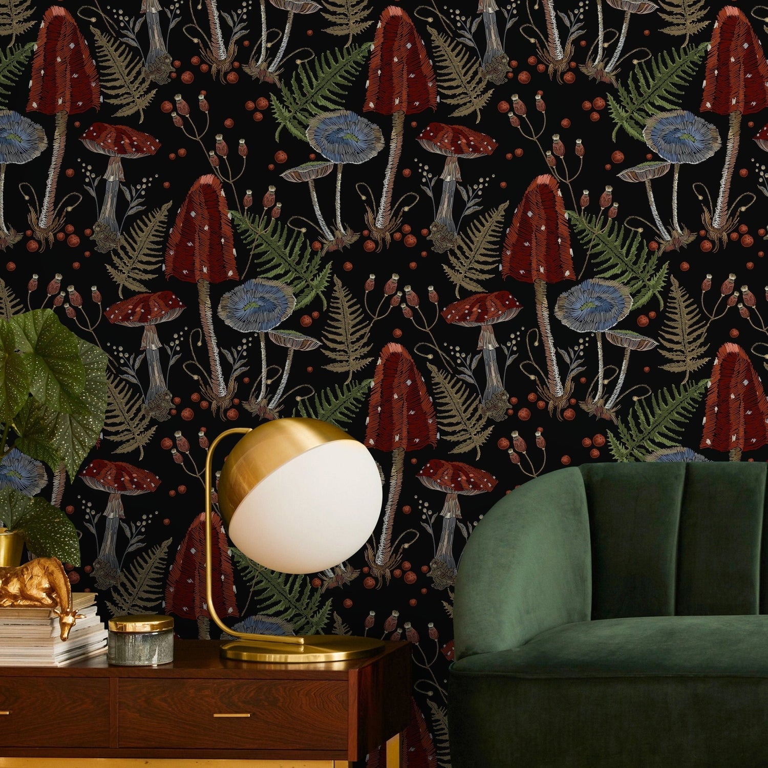 Mushroom Wallpaper Dark Floral Wallpaper Peel and Stick and Traditional Wallpaper - D813 - WallTrend