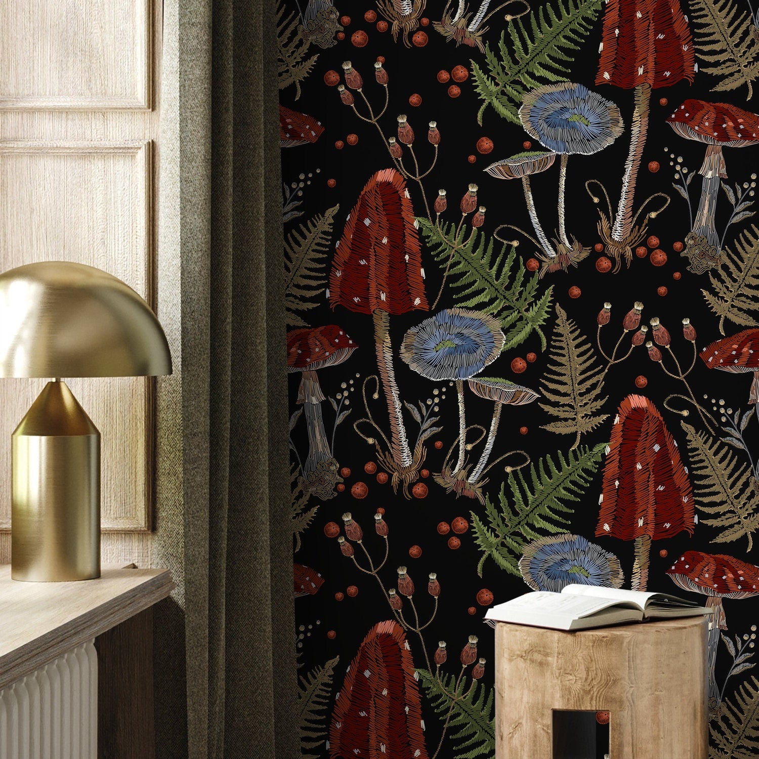 Mushroom Wallpaper Dark Floral Wallpaper Peel and Stick and Traditional Wallpaper - D813 - WallTrend