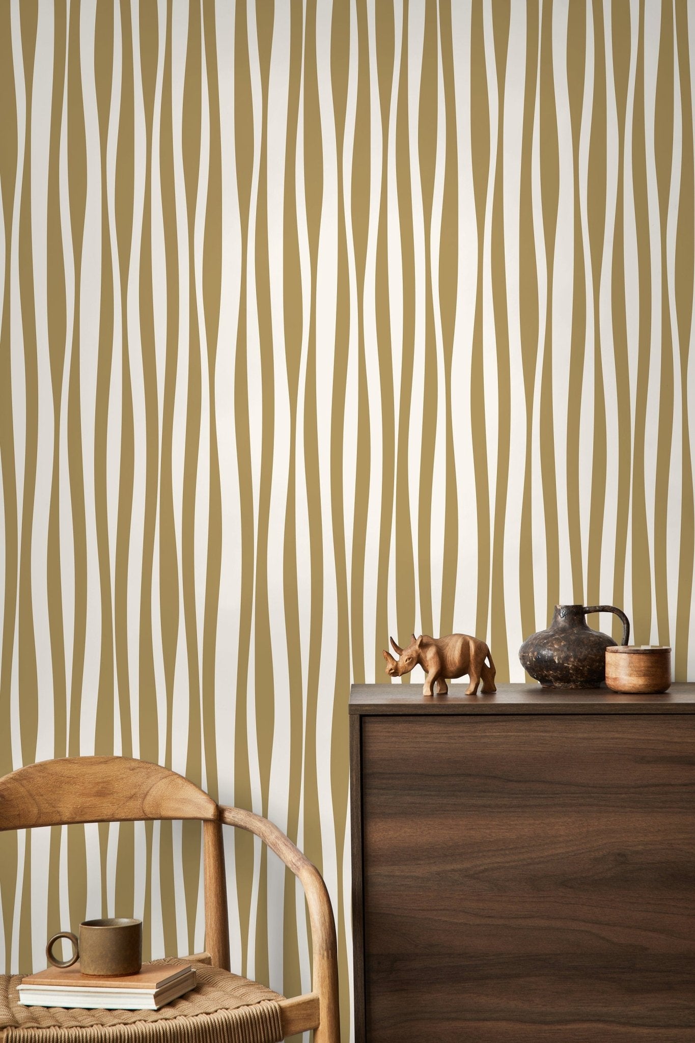 Mustard Abstract Striped Wallpaper / Peel and Stick Wallpaper Removable Wallpaper Home Decor Wall Art Wall Decor Room Decor - D486 - WallTrend