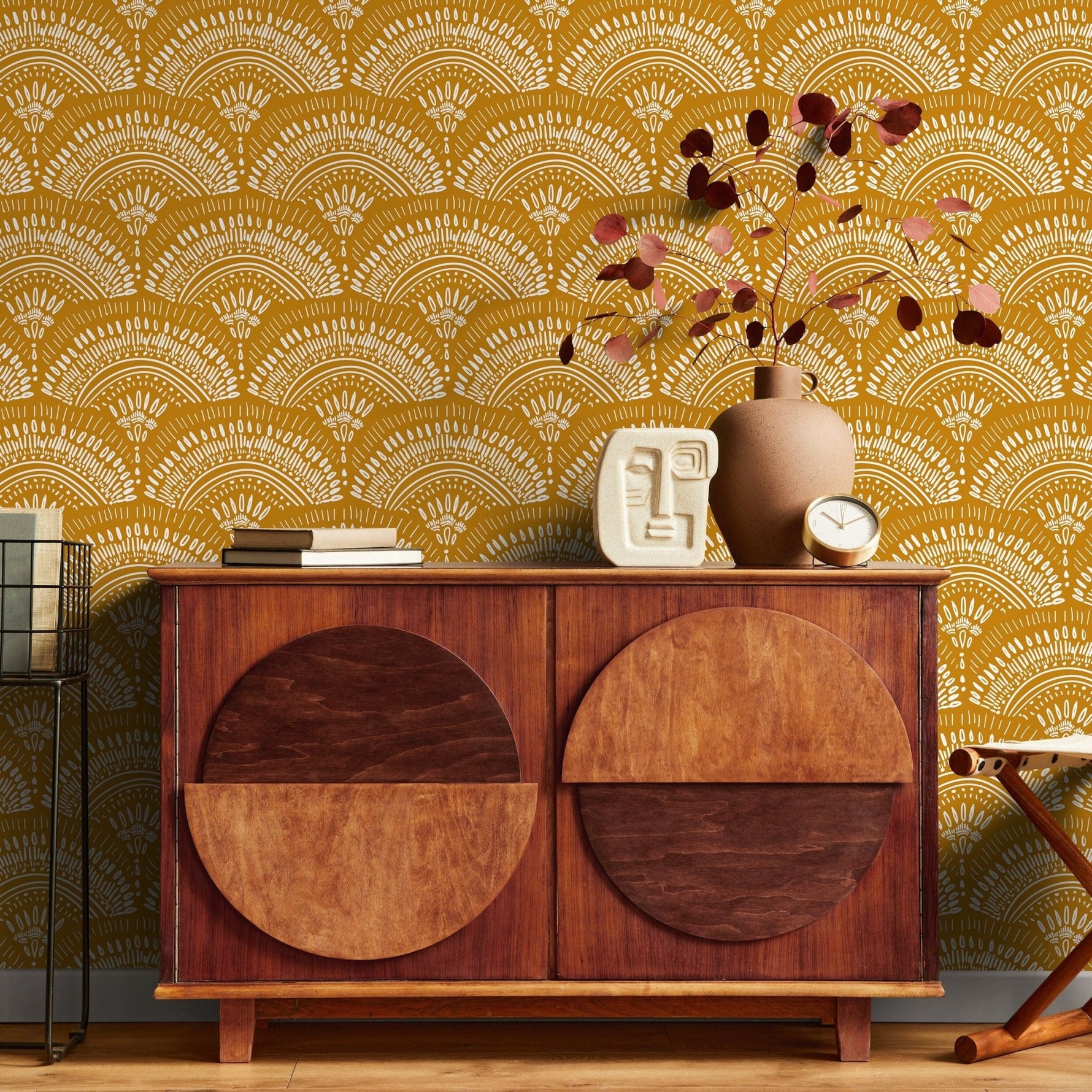 Mustard Arches Boho Wallpaper Peel and Stick and Traditional Wallpaper - B767 - WallTrend