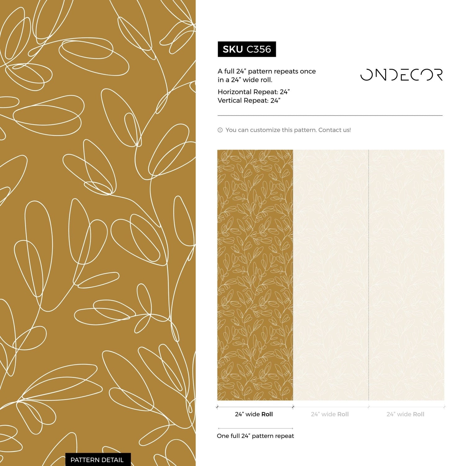 Mustard Botanical Lines Wallpaper - C356 - WallTrend