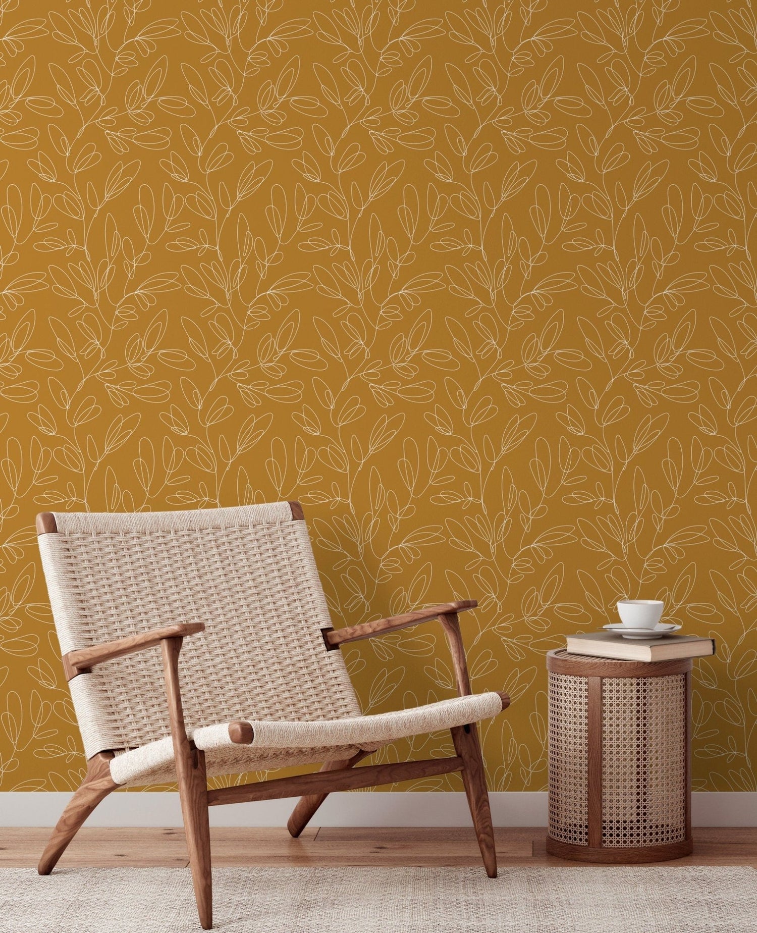 Mustard Botanical Lines Wallpaper - C356 - WallTrend