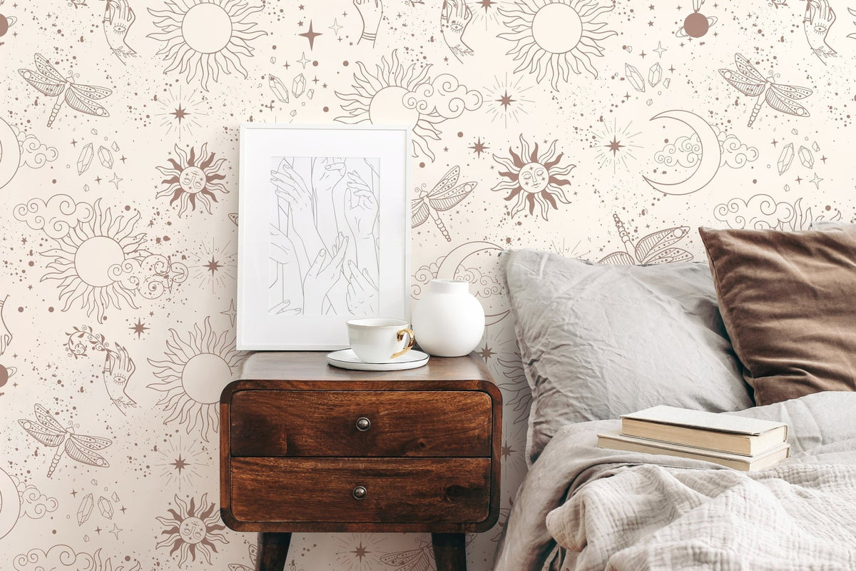 Mystique and Celestial Wallpaper Removable Peel and Stick Wallpaper, Peel and Stick Wallpaper Moon and Butterfly - ZAAV - WallTrend
