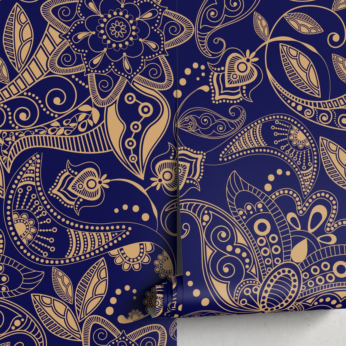 Navy and Gold Paisley Wallpaper - A898 - WallTrend