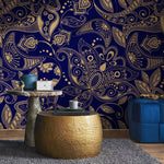 Navy and Gold Paisley Wallpaper - A898 - WallTrend