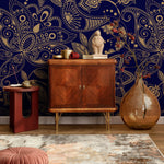 Navy and Gold Paisley Wallpaper - A898 - WallTrend