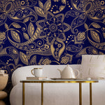 Navy and Gold Paisley Wallpaper - A898 - WallTrend
