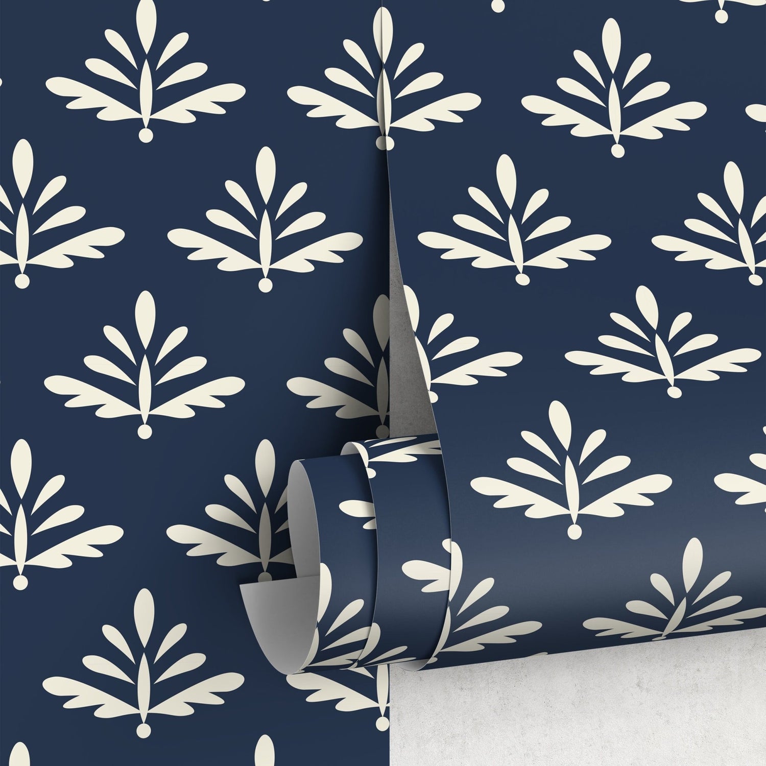 Navy Leaf Pattern Wallpaper - A874 - WallTrend
