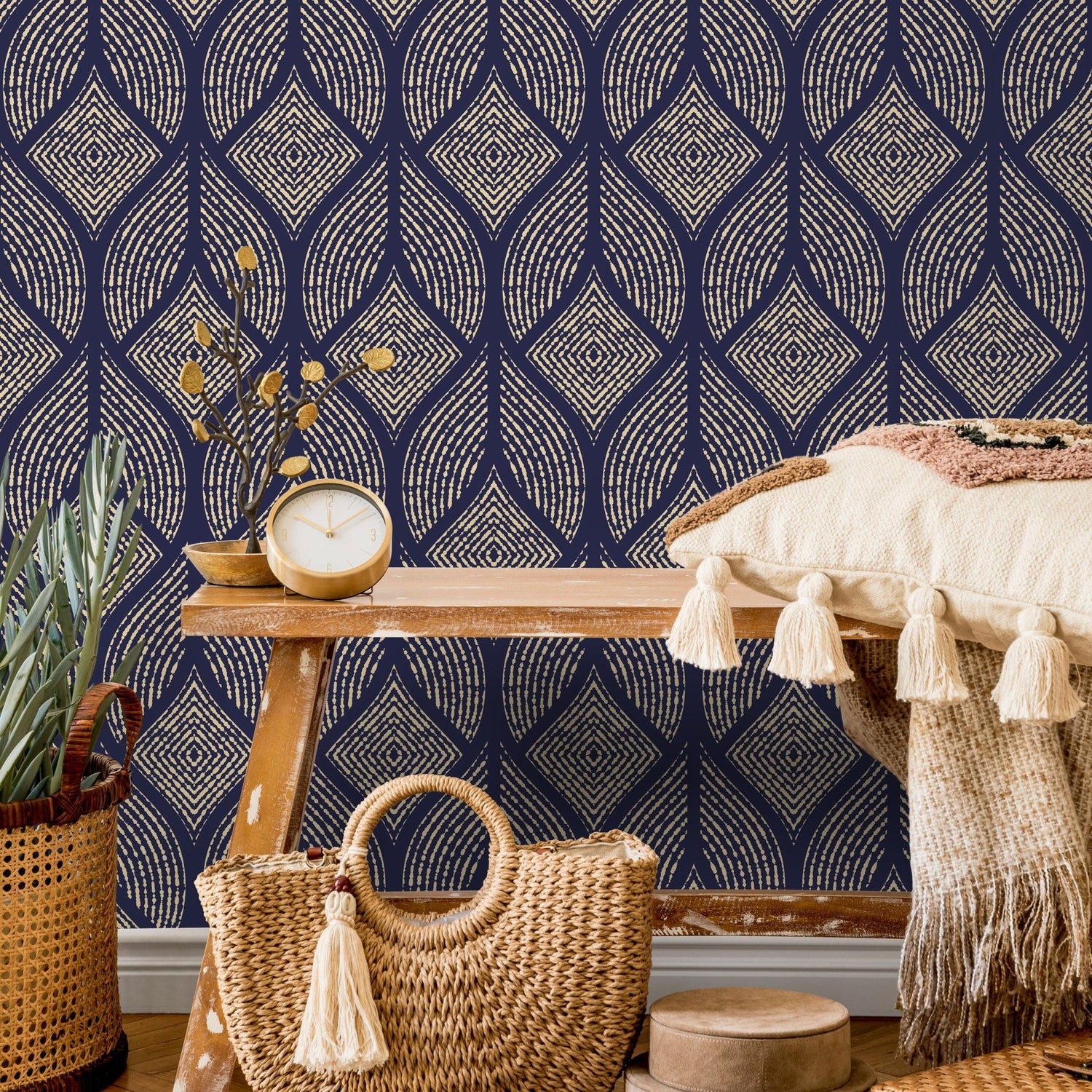 Navy Teardrop Patterns Wallpaper - A424 - WallTrend