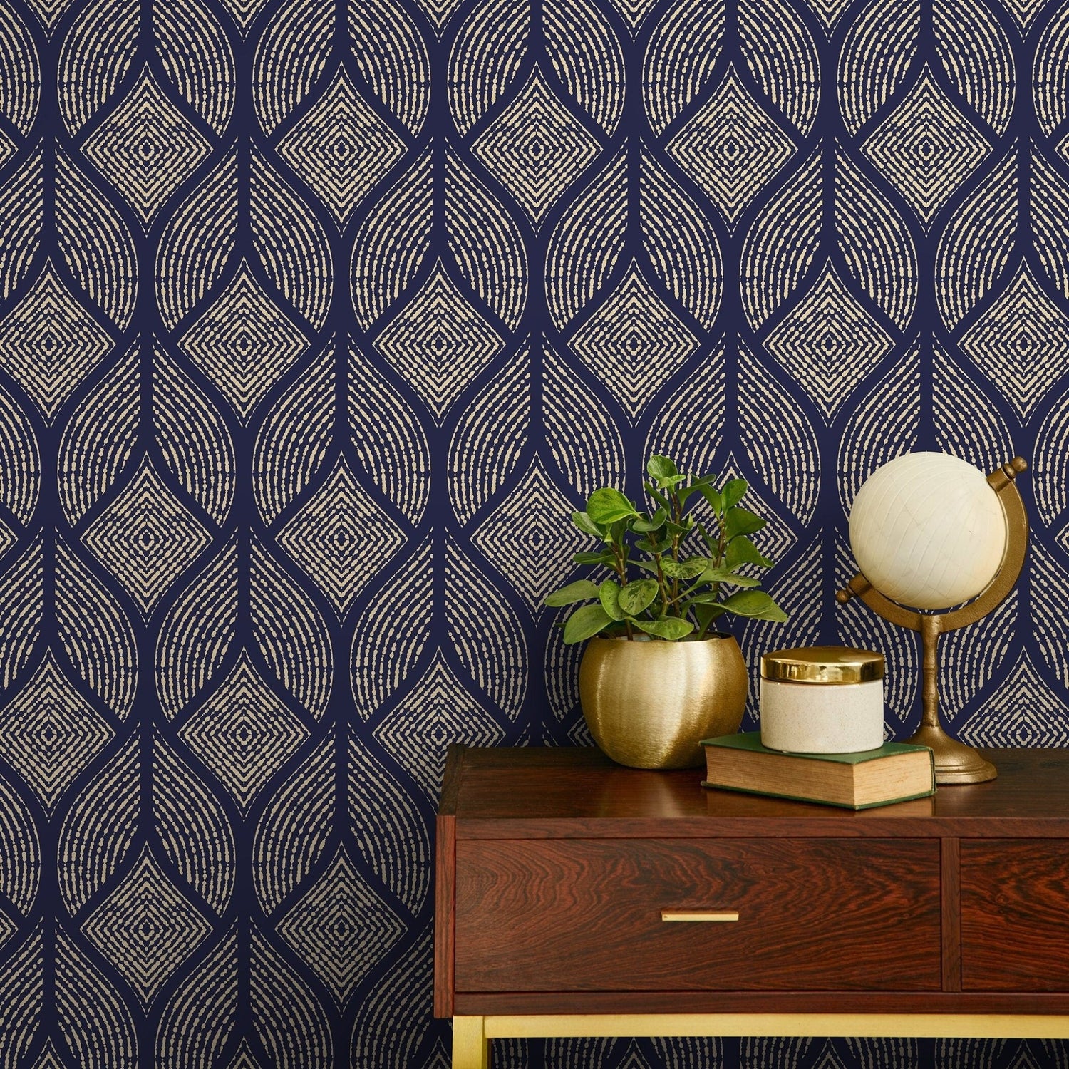 Navy Teardrop Patterns Wallpaper - A424 - WallTrend