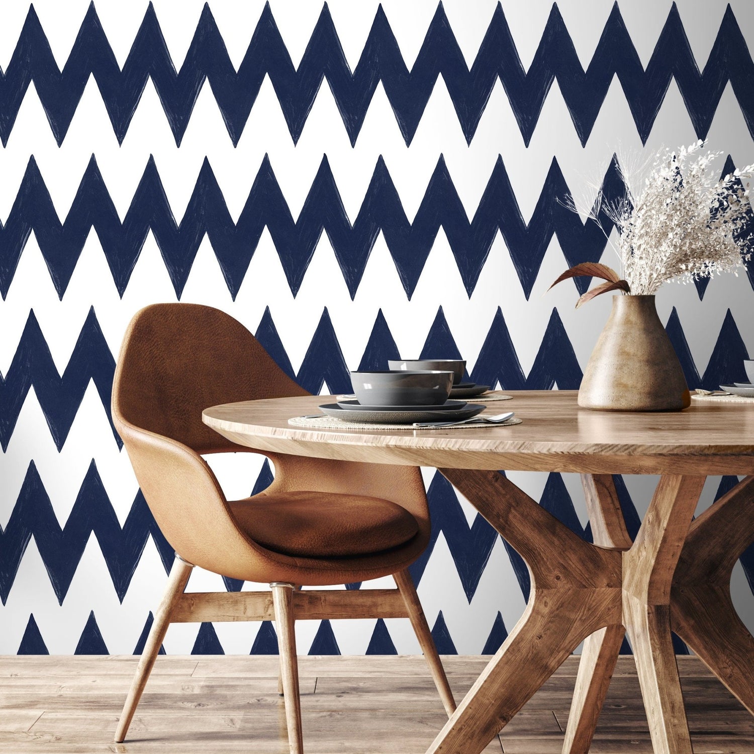 Navy Zigzag Pattern Wallpaper - C950 - WallTrend