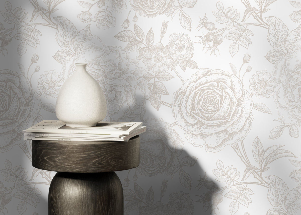 Neutral Boho Roses Wallpaper Boho Peony Wallpaper Peel and Stick Removable Repositionable Burnt Orange Minimalistic - ZACY - WallTrend
