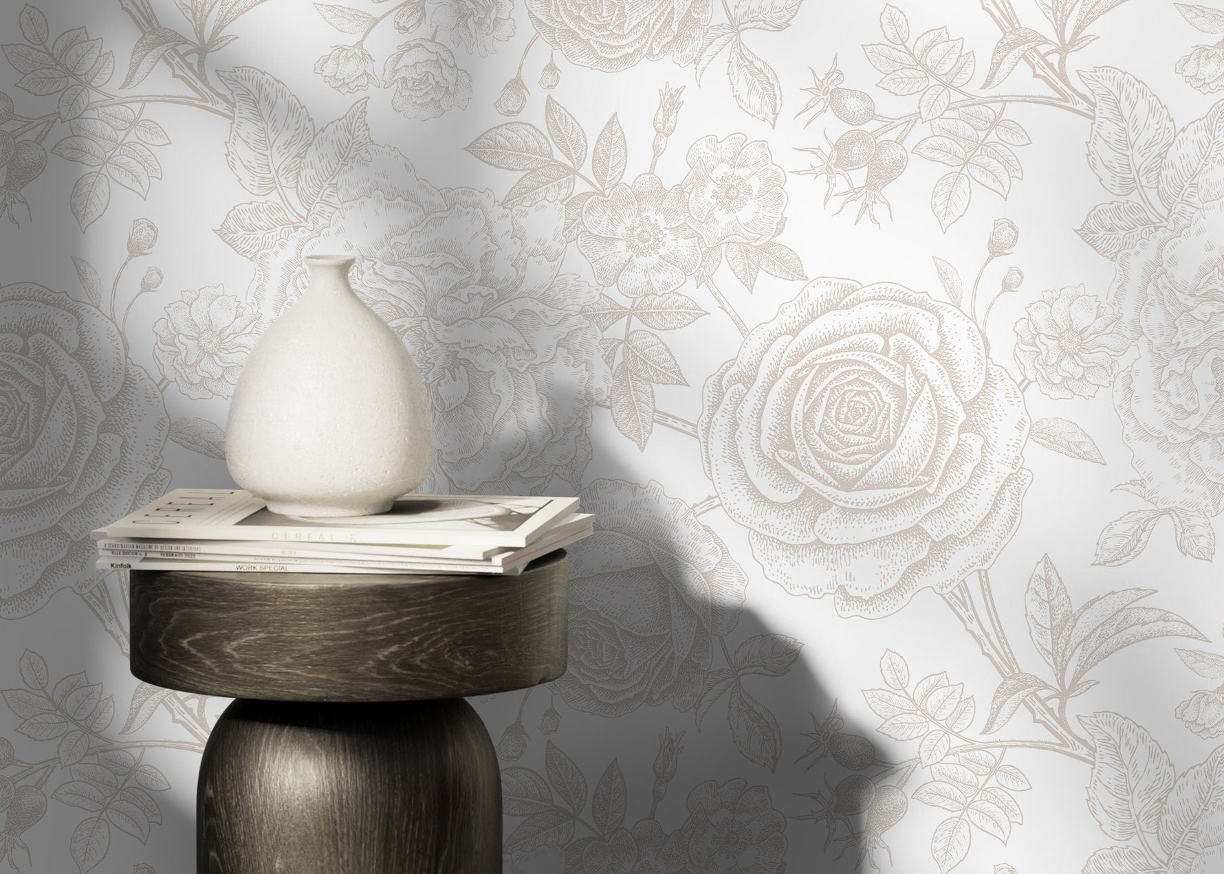 Neutral Boho Roses Wallpaper Boho Peony Wallpaper Peel and Stick Removable Repositionable Burnt Orange Minimalistic - ZACY - WallTrend