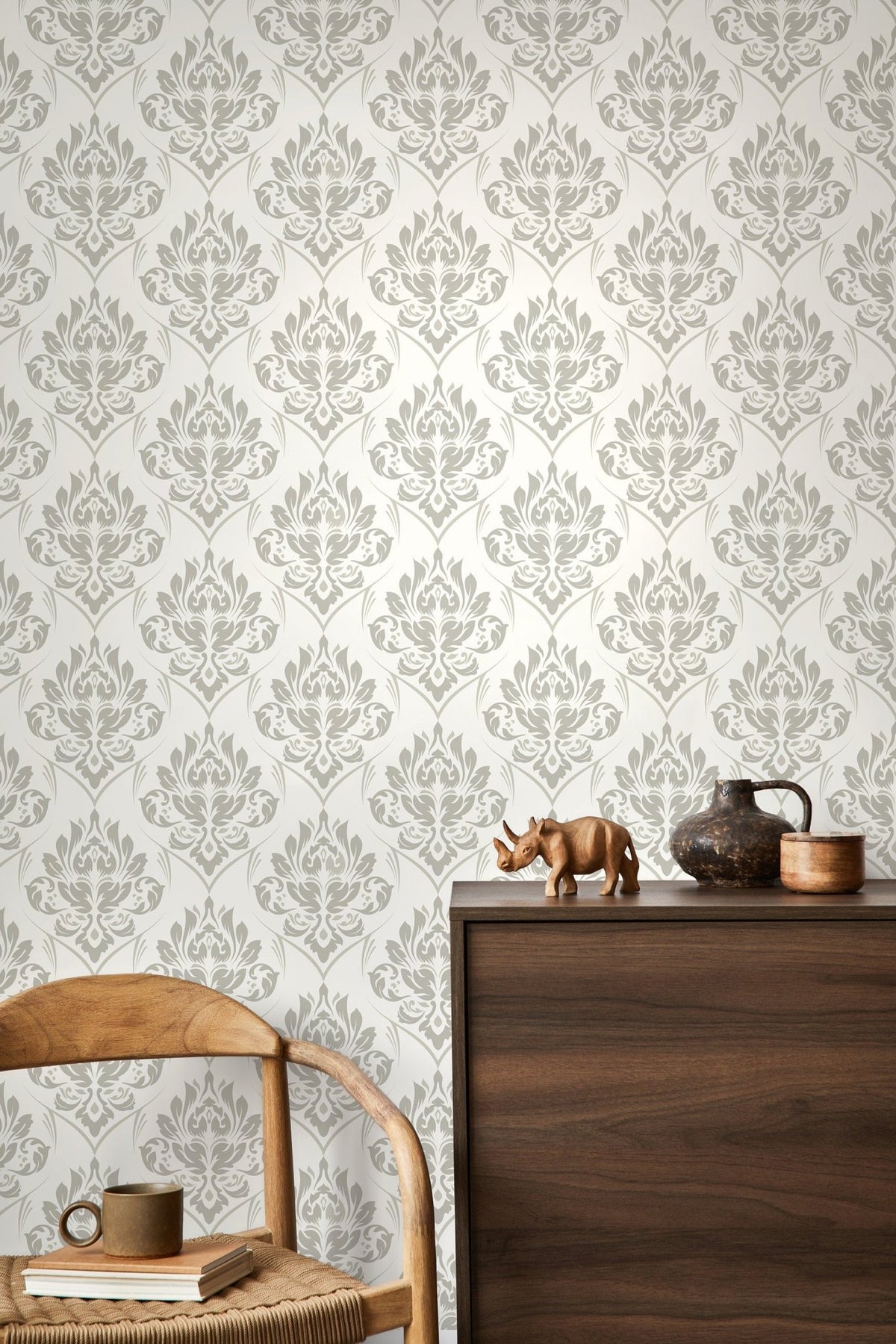 Neutral Damask Wallpaper / Peel and Stick Wallpaper Removable Wallpaper Home Decor Wall Art Wall Decor Room Decor - D229 - WallTrend