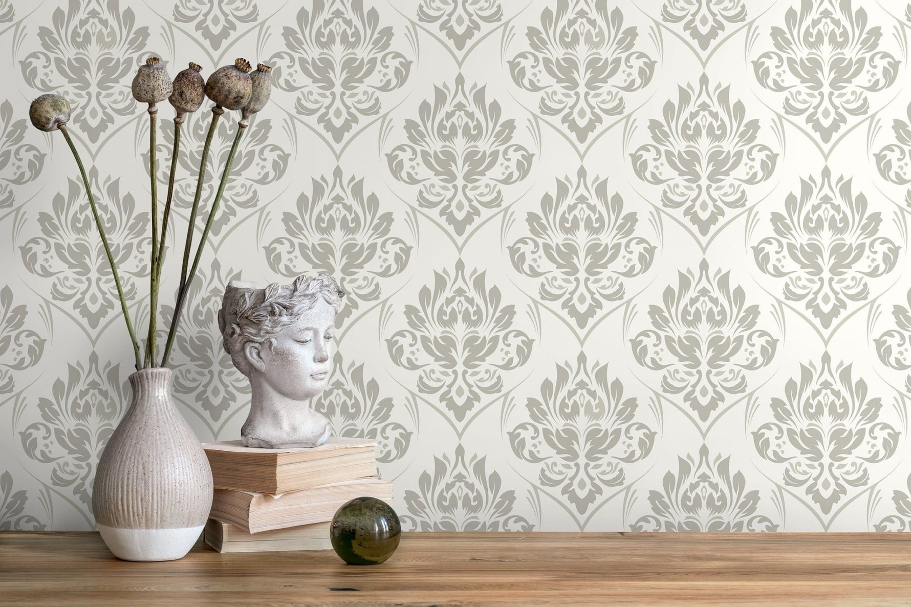 Neutral Damask Wallpaper / Peel and Stick Wallpaper Removable Wallpaper Home Decor Wall Art Wall Decor Room Decor - D229 - WallTrend