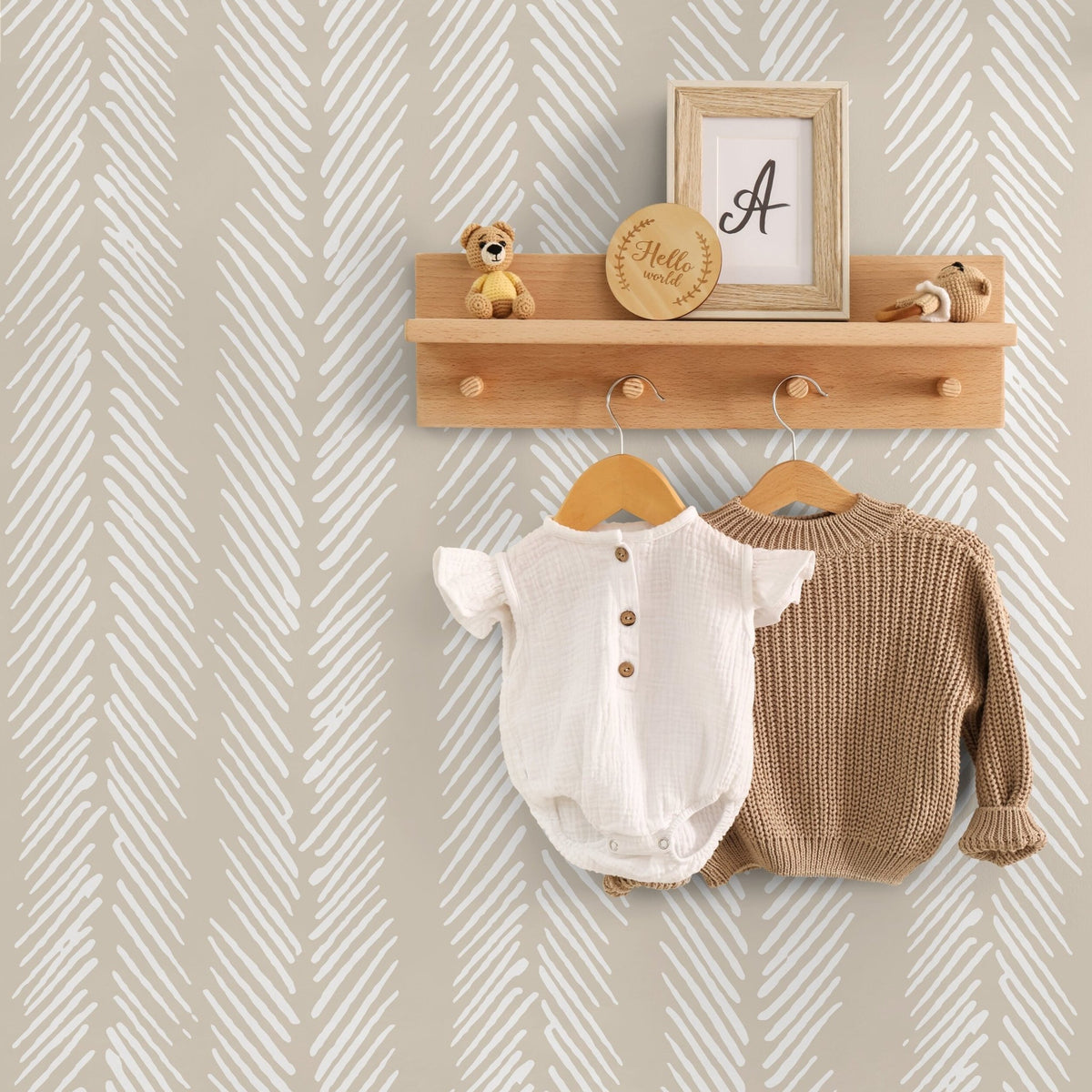 Neutral Herringbone Wallpaper Boho Wallpaper Peel and Stick and Traditional Wallpaper - D790 - WallTrend