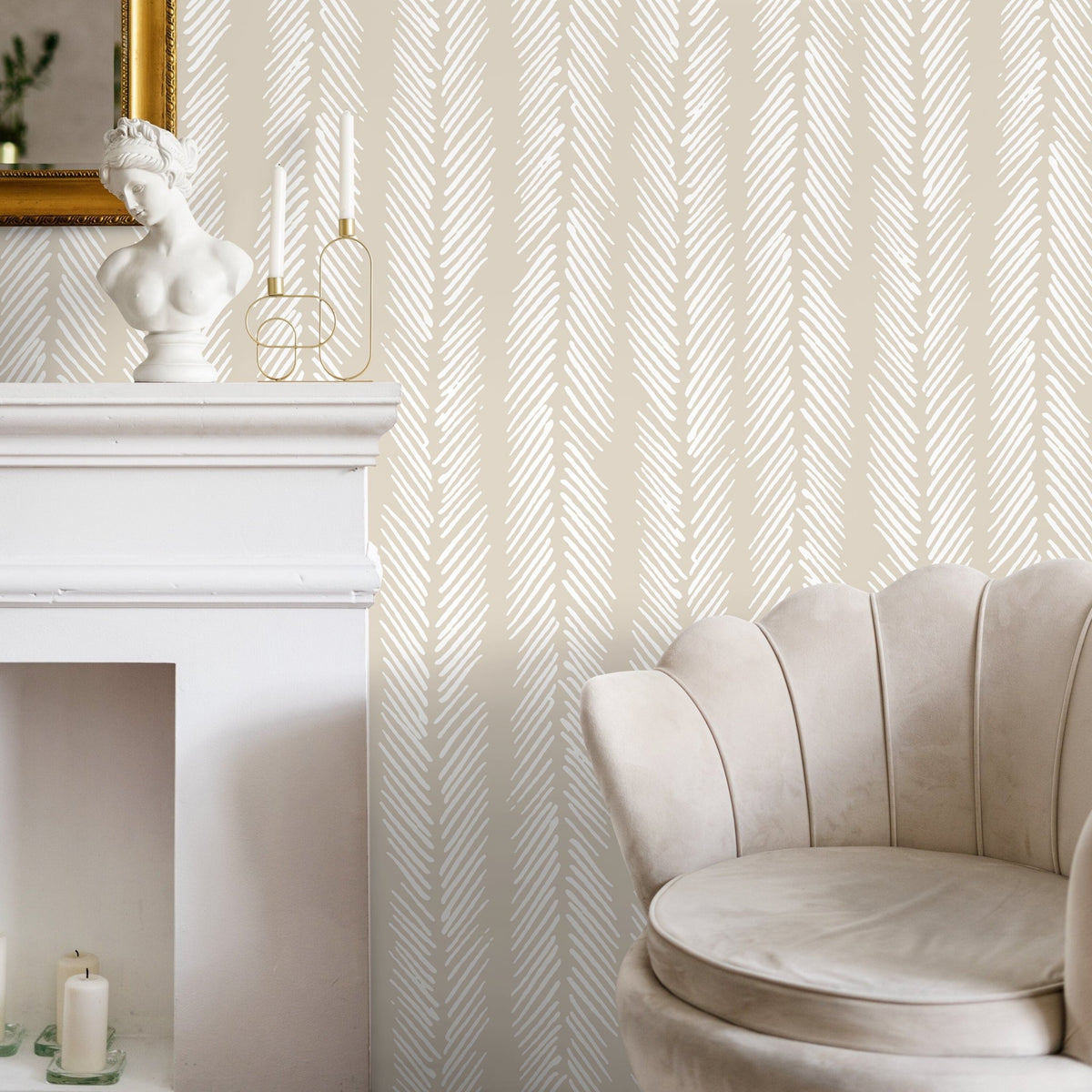 Neutral Herringbone Wallpaper Boho Wallpaper Peel and Stick and Traditional Wallpaper - D790 - WallTrend