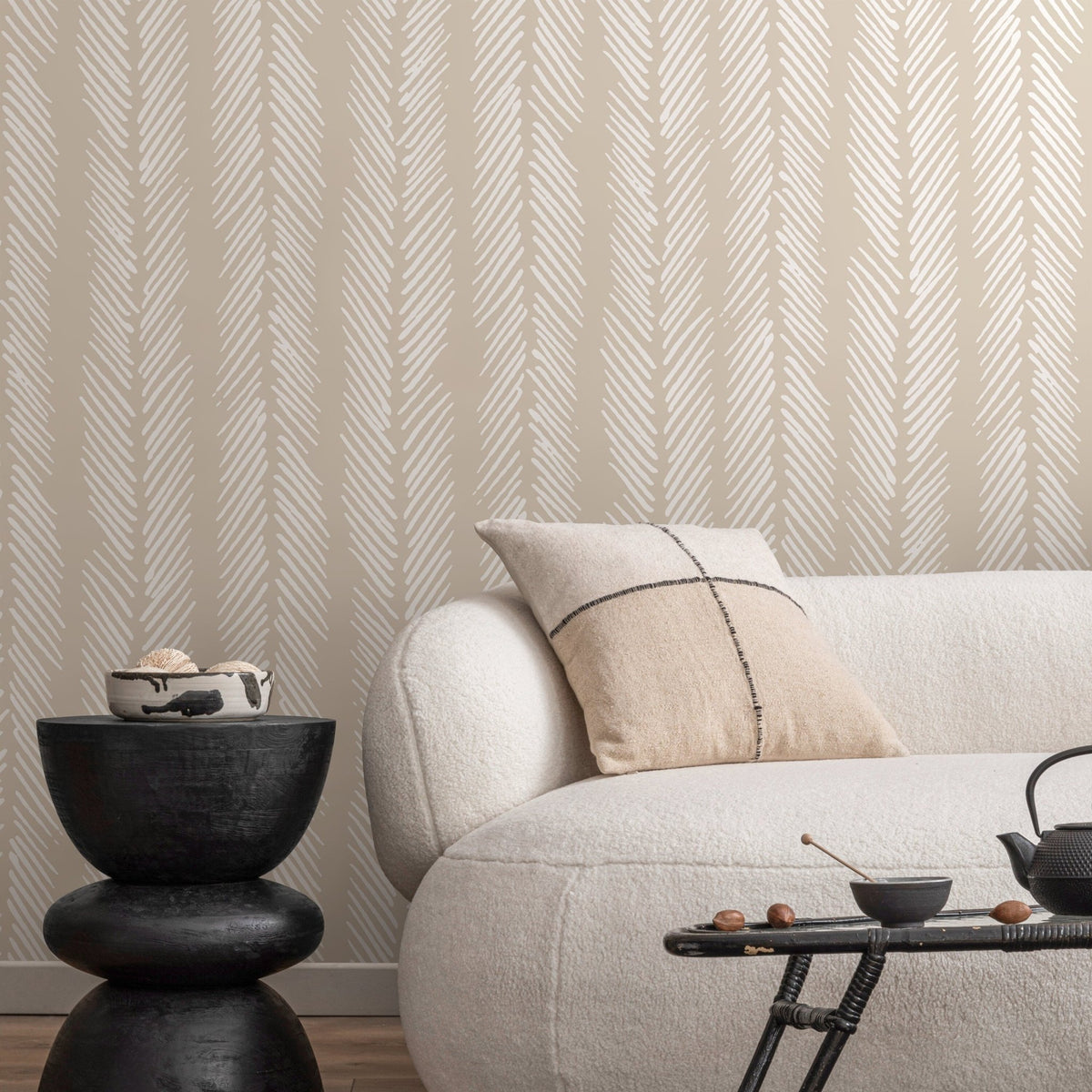 Neutral Herringbone Wallpaper Boho Wallpaper Peel and Stick and Traditional Wallpaper - D790 - WallTrend