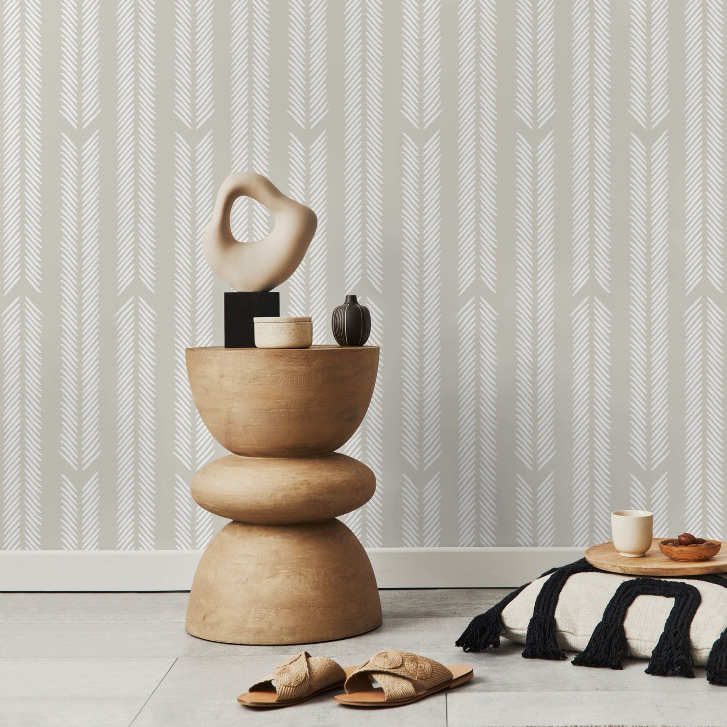 Neutral Herringbone Wallpaper Minimalist Wallpaper Peel and Stick and Traditional Wallpaper - D800 - WallTrend