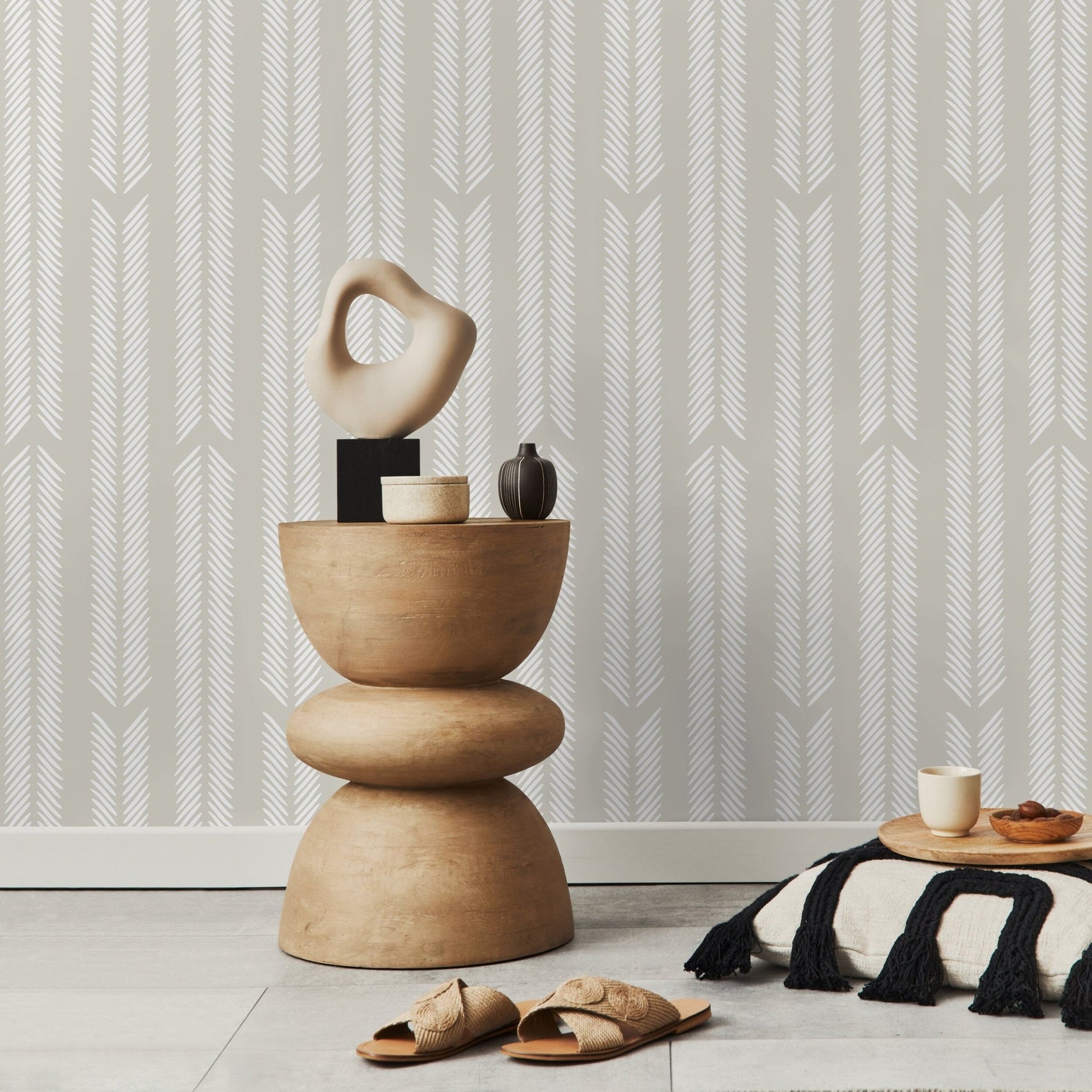 Neutral Herringbone Wallpaper Minimalist Wallpaper Peel and Stick and Traditional Wallpaper - D800 - WallTrend