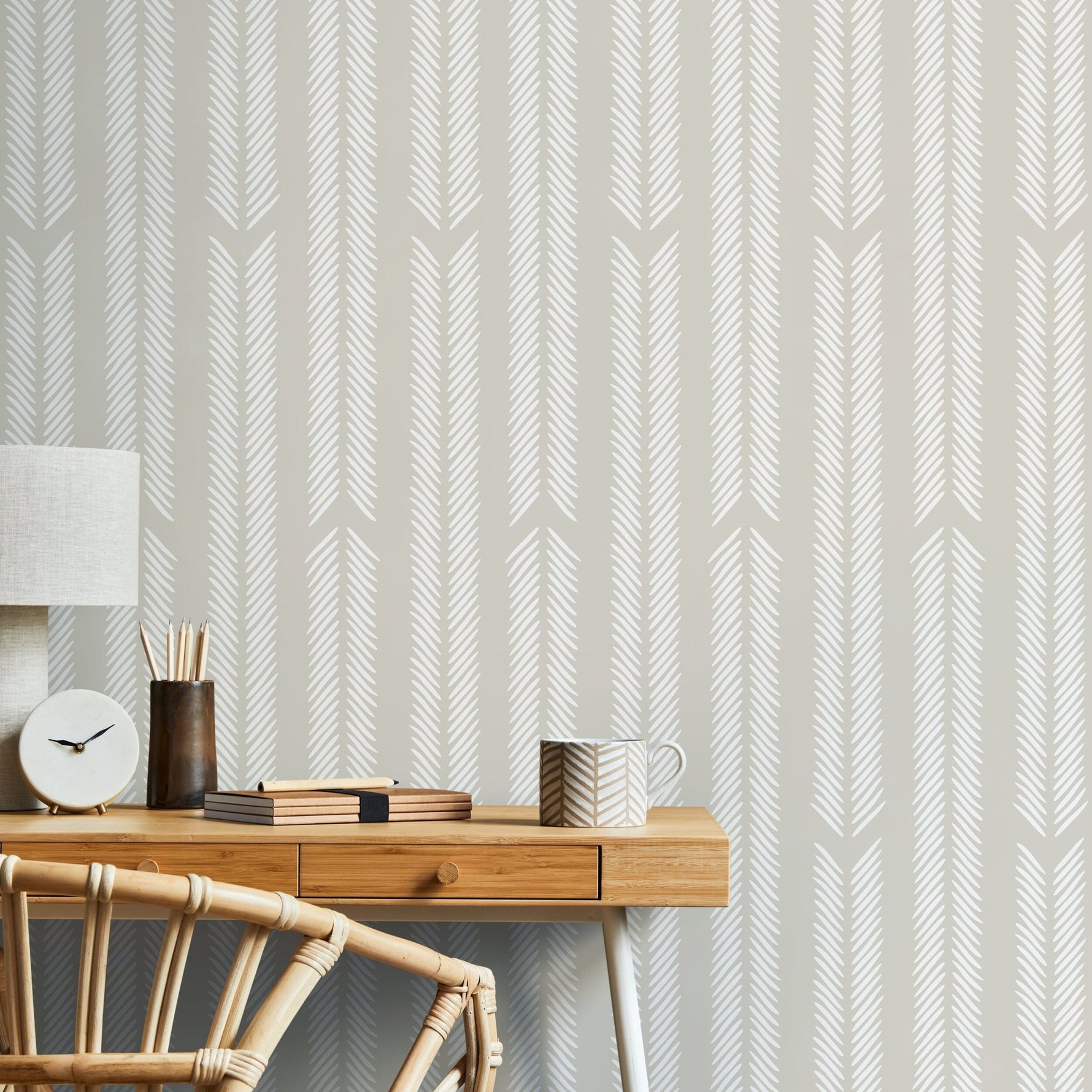 Neutral Herringbone Wallpaper Minimalist Wallpaper Peel and Stick and Traditional Wallpaper - D800 - WallTrend