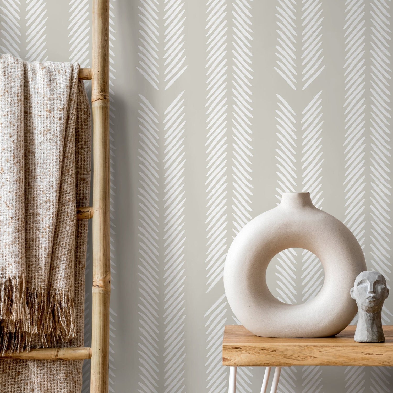 Neutral Herringbone Wallpaper Minimalist Wallpaper Peel and Stick and Traditional Wallpaper - D800 - WallTrend