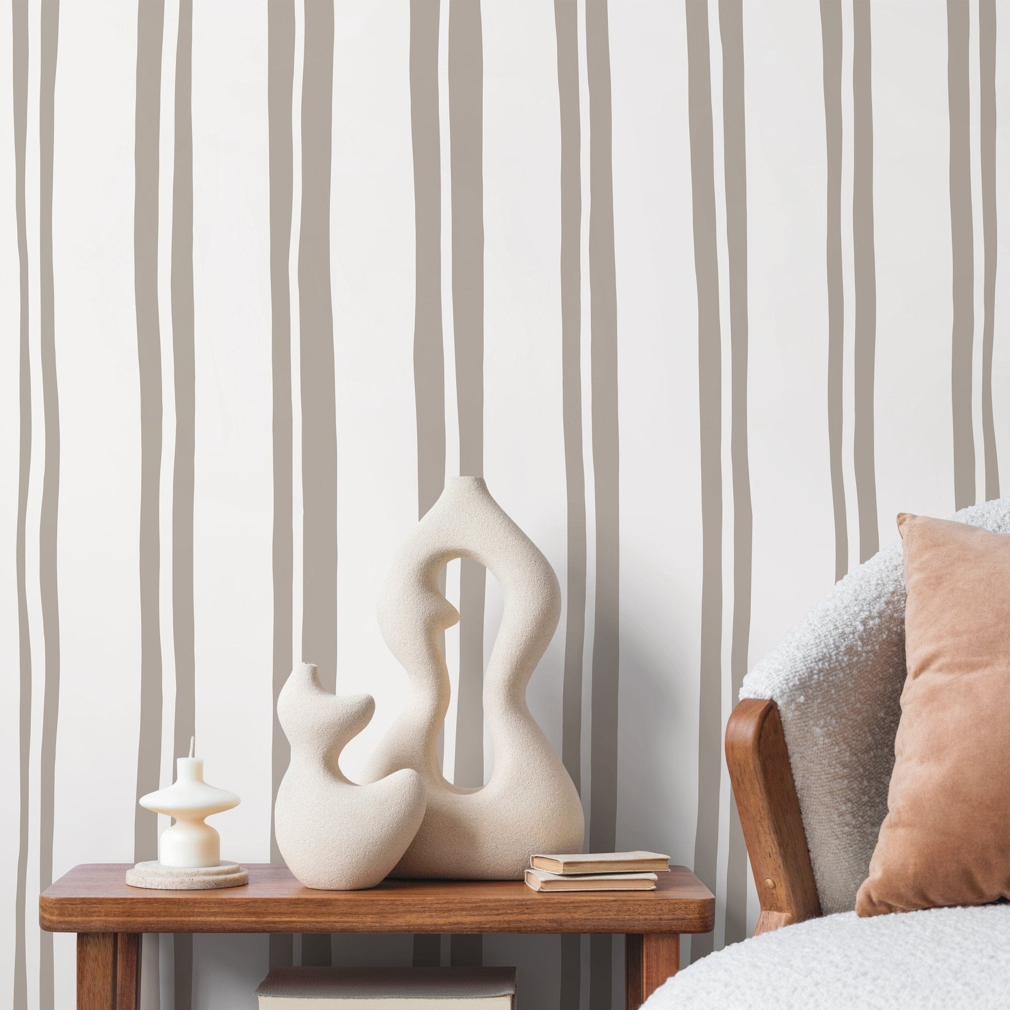 Neutral Lines Wallpaper Boho Striped Wallpaper Peel and Stick and Traditional Wallpaper - D763 - WallTrend
